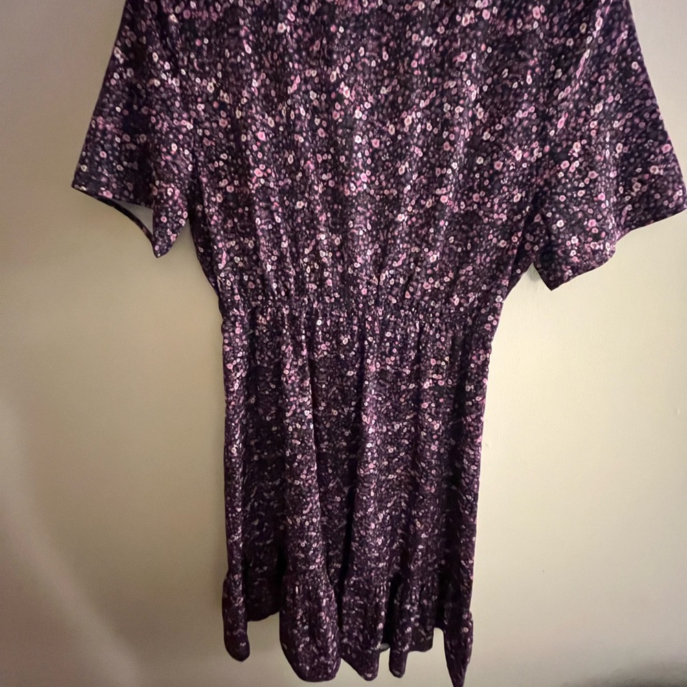 Floral Print Women's Short Sleeve Dress - Purple and Pink